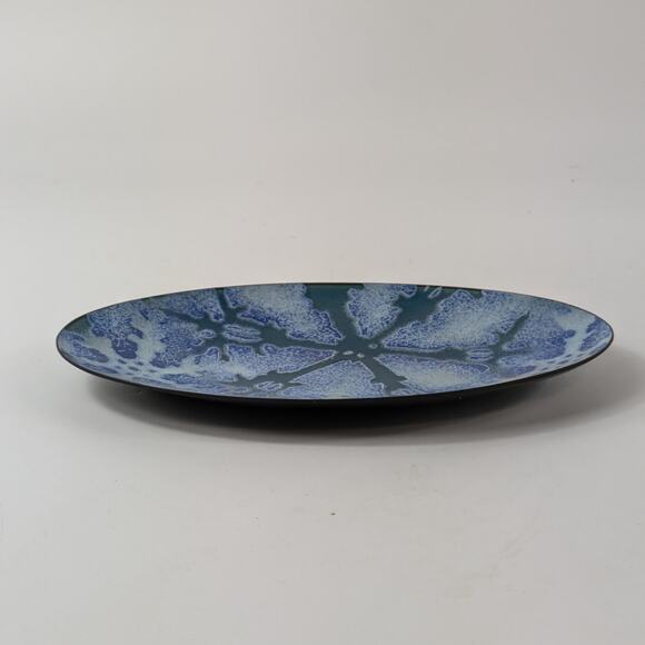 Mackintosh Enamels Snowflake Dish Blue Winter Trinket Tray Signed Oval Decor - Picture 3 of 11